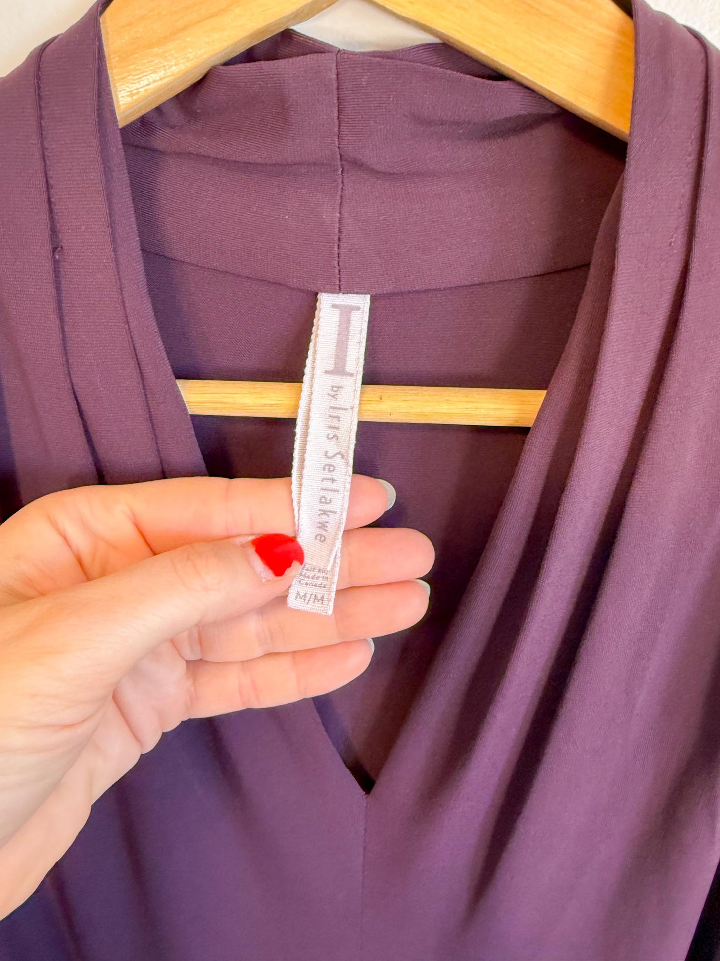 Iris Setlakwe "Matte jersey sleeveless pleated v-neck top in Berry" (Size M)