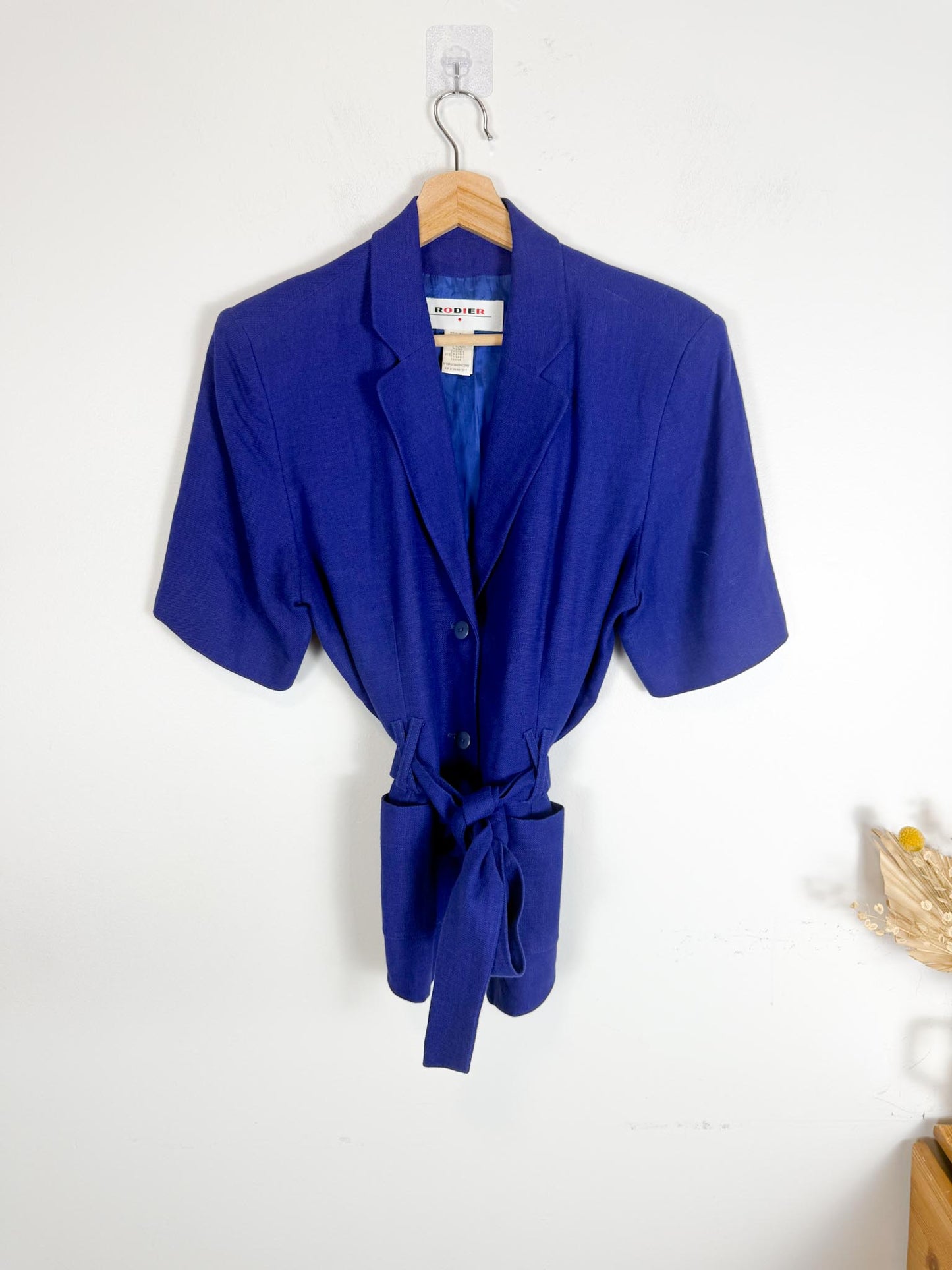 Vintage RODIER Short Sleeve Linen Blazer in Cobalt Blue (Size L)