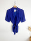 Vintage RODIER Short Sleeve Linen Blazer in Cobalt Blue (Size L)