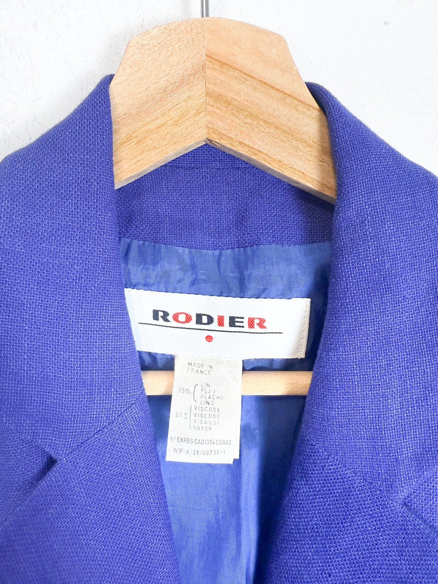 Vintage RODIER Short Sleeve Linen Blazer in Cobalt Blue (Size L)