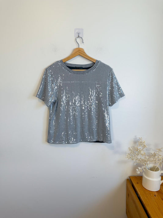 Sanctuary "Short-Sleeve Houndstooth Sequin Top" (Size S/M)
