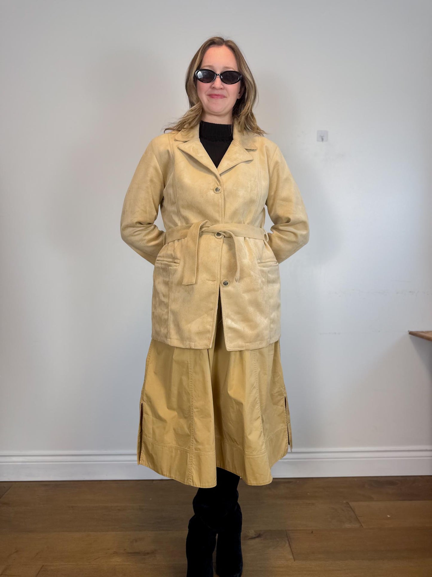 Vintage Emporio Collection by E.A. Faux Suede Wrap Jacket in Beige (Size M)