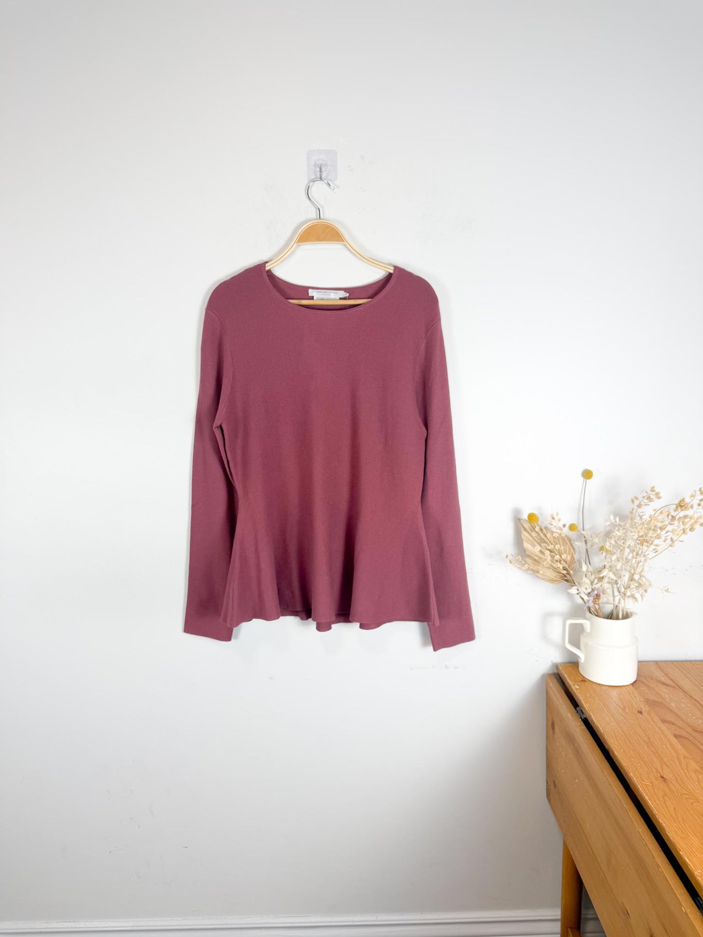 Contemporaine Simons Long Sleeve Peplum Top in Dusty Rose NWT (Size XL)