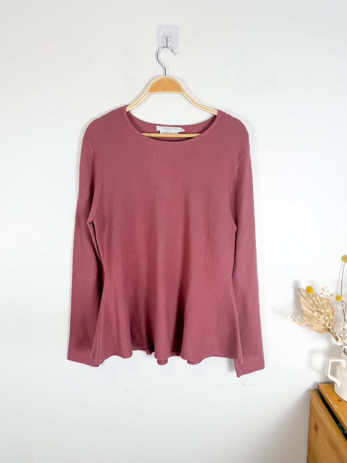 Contemporaine Simons Long Sleeve Peplum Top in Dusty Rose NWT (Size XL)