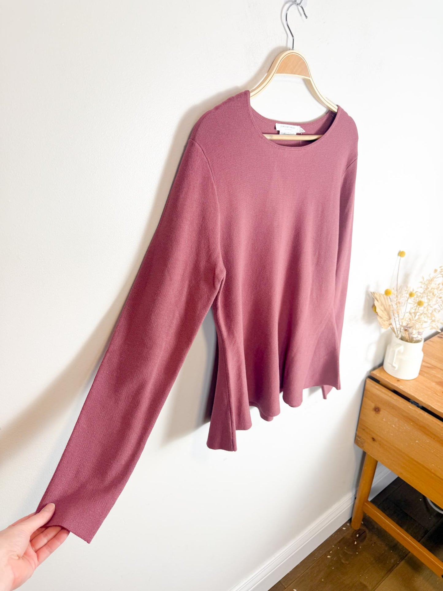 Contemporaine Simons Long Sleeve Peplum Top in Dusty Rose NWT (Size XL)