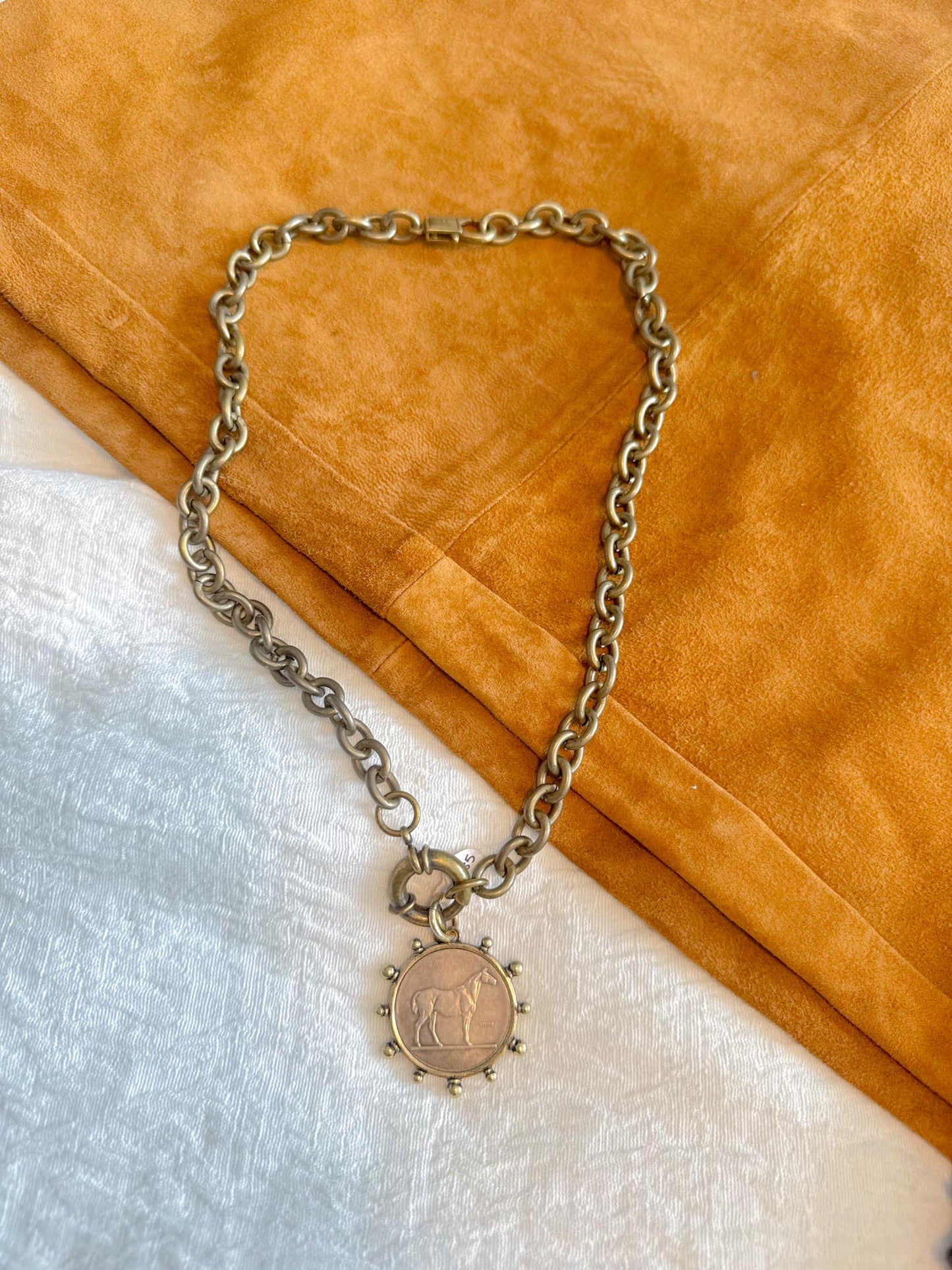 Stephanie Marie Jewelry "Heavy Brass Chain Necklace with Horse Pendant"