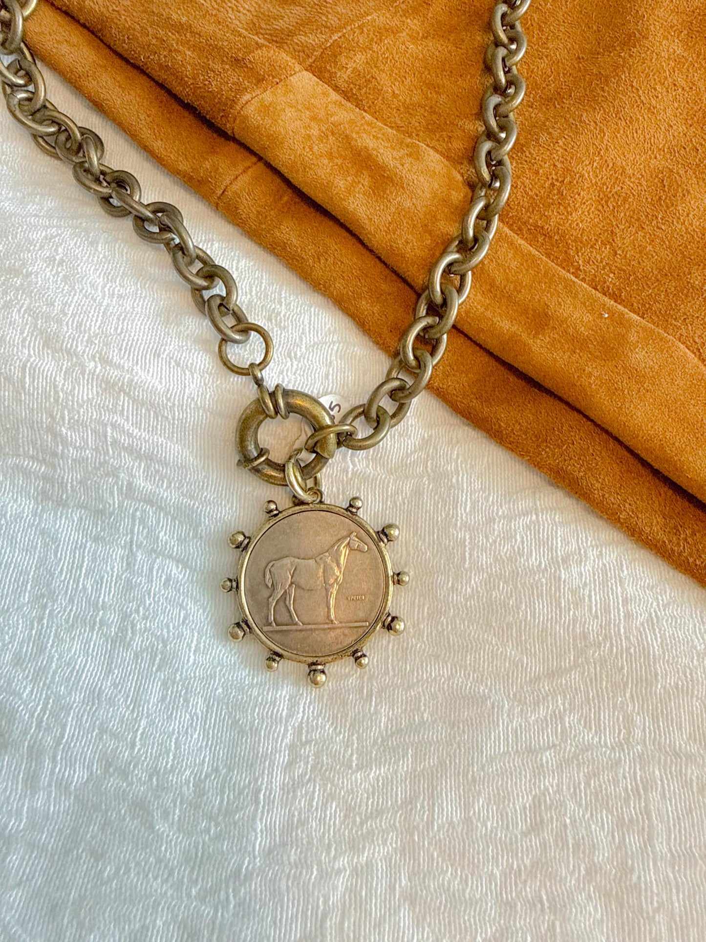 Stephanie Marie Jewelry "Heavy Brass Chain Necklace with Horse Pendant"