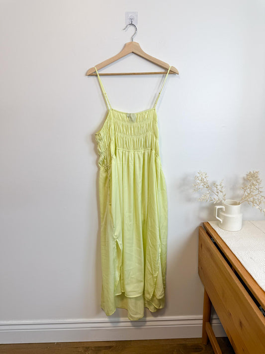 Gap Ruched Satin Midi Dress in Neon Green (Size L)