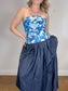 White House Black Market Silk Bustier Corset Top in White/Blue Floral (Size L)