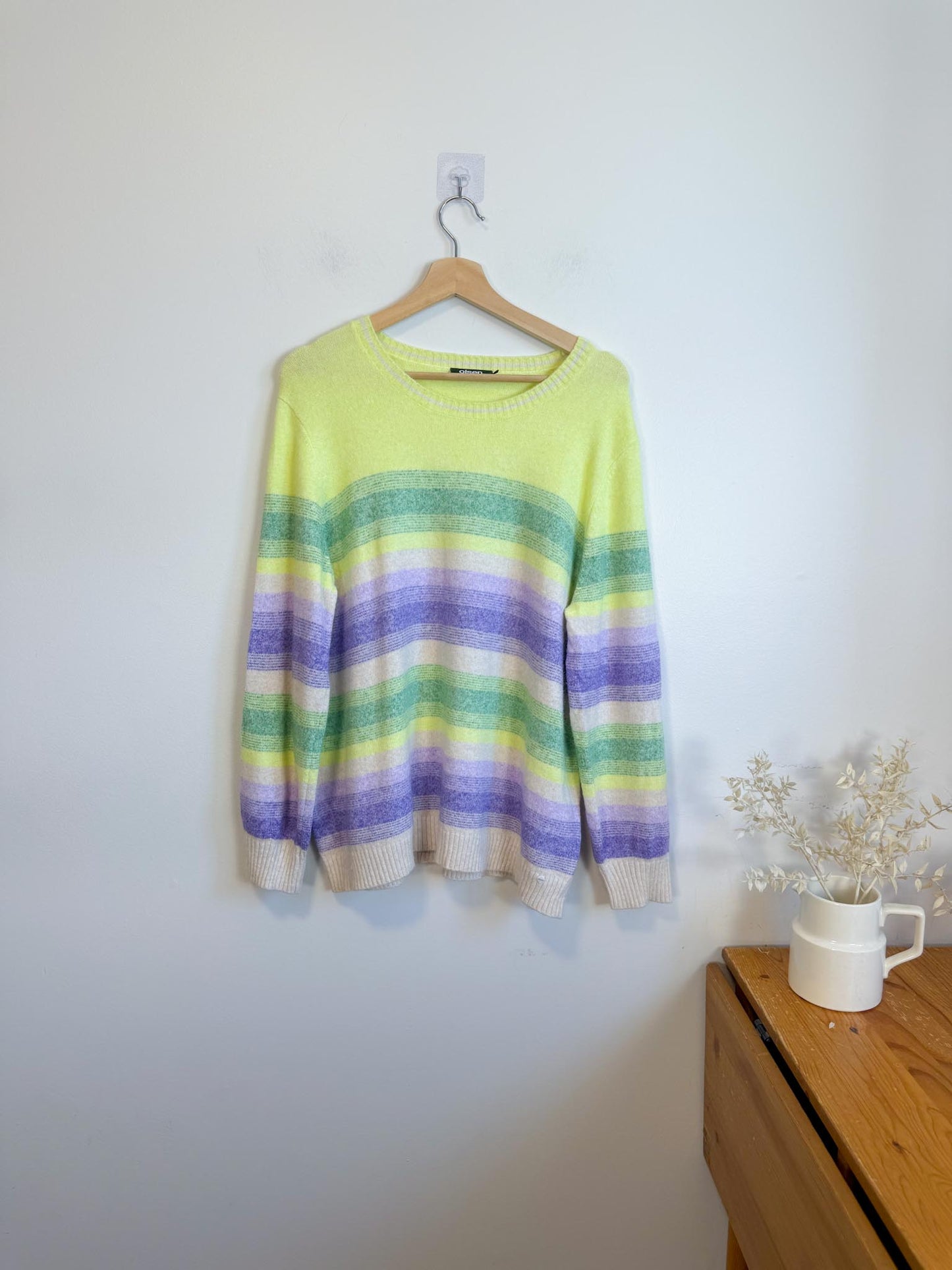 Olsen Striped Crewneck in Yellow/Green/Purple (Size XL)