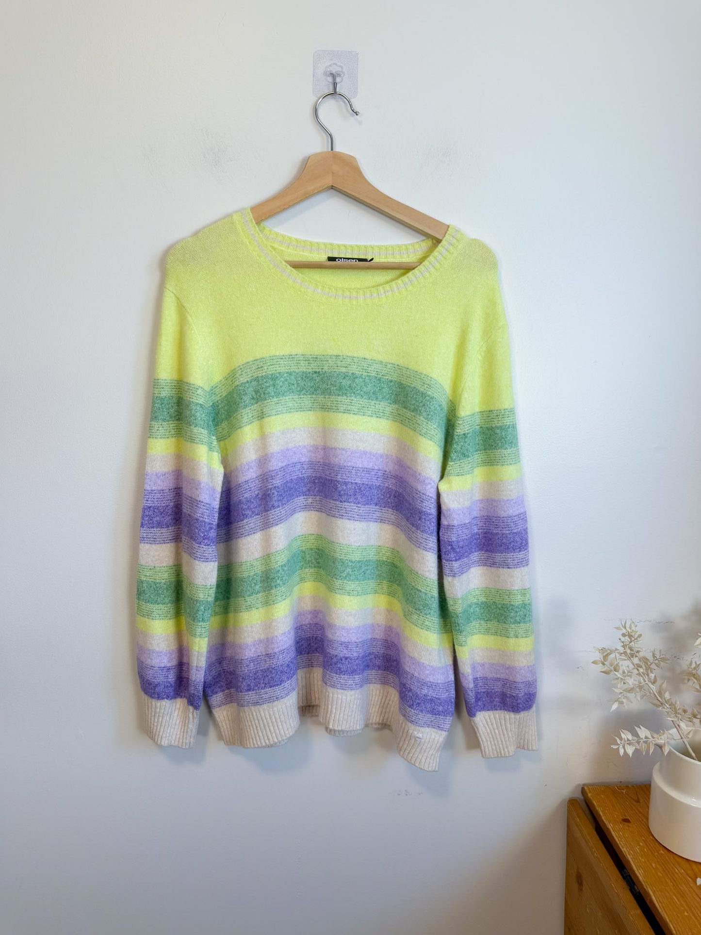 Olsen Striped Crewneck in Yellow/Green/Purple (Size XL)