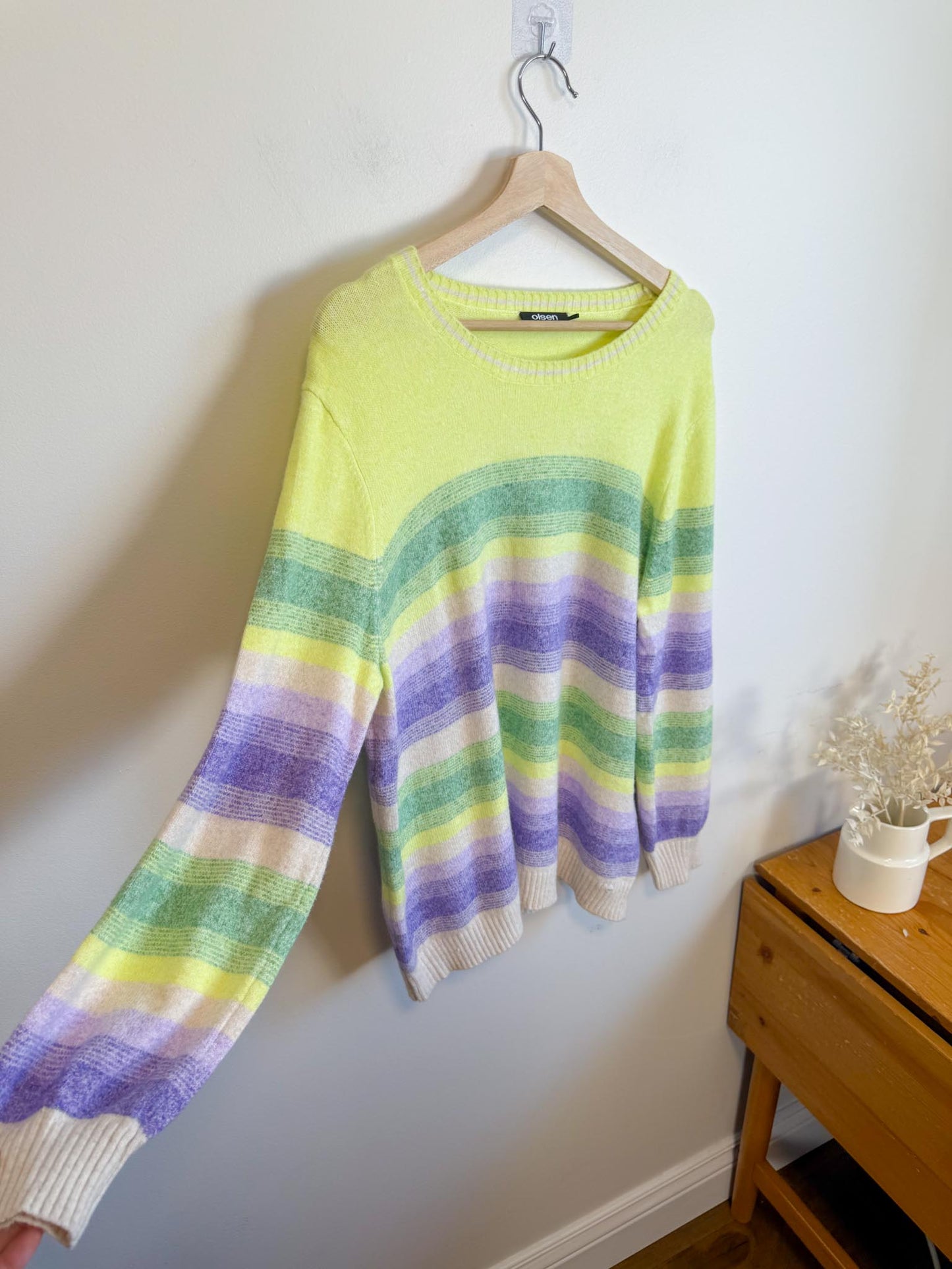 Olsen Striped Crewneck in Yellow/Green/Purple (Size XL)