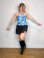White House Black Market Silk Bustier Corset Top in White/Blue Floral (Size L)