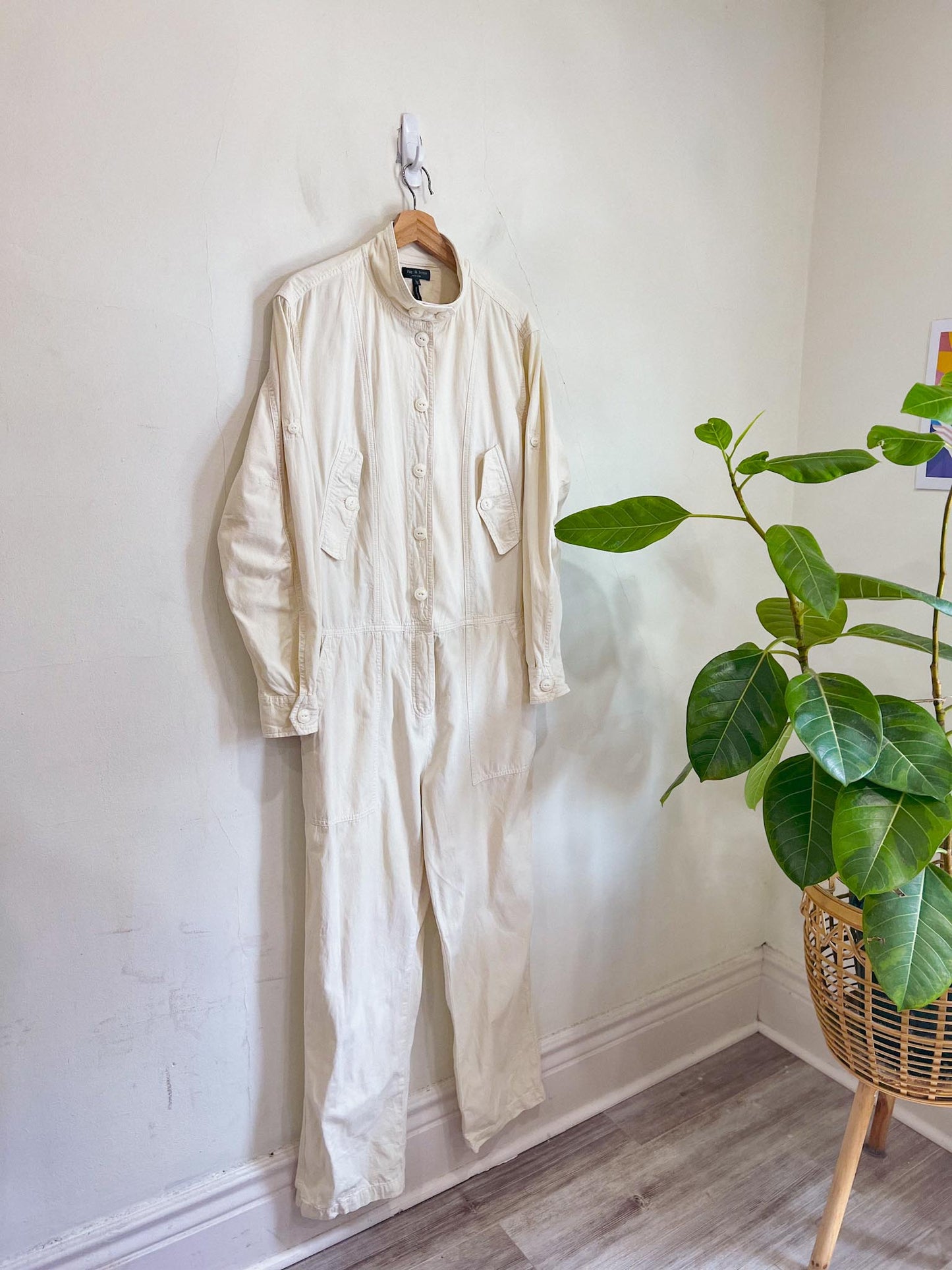 Rag & Bone "Morris Jumpsuit" in Off White (Size L)