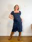 SLEEPER "Brigitte Midi Dress in Navy" (Size S-M)
