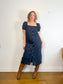 SLEEPER "Brigitte Midi Dress in Navy" (Size S-M)