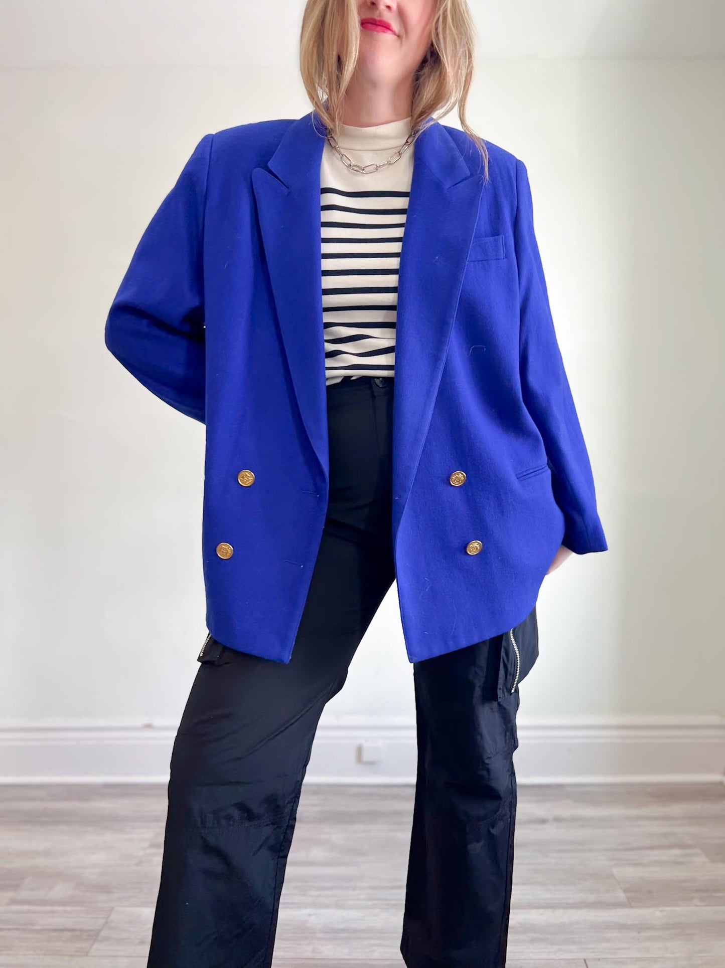 Vintage Wool Blazer in Sapphire Blue (Size XL)