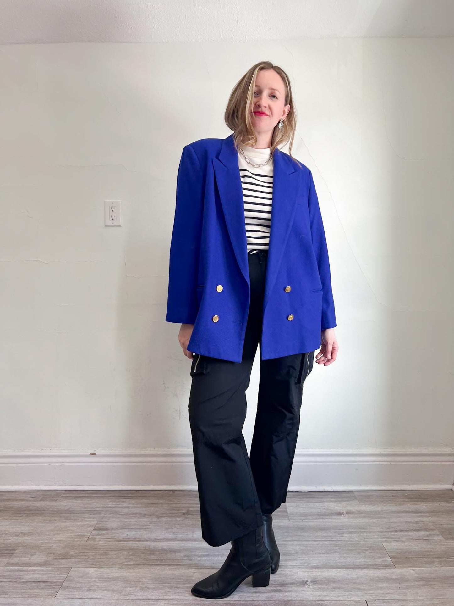 Vintage Wool Blazer in Sapphire Blue (Size XL)