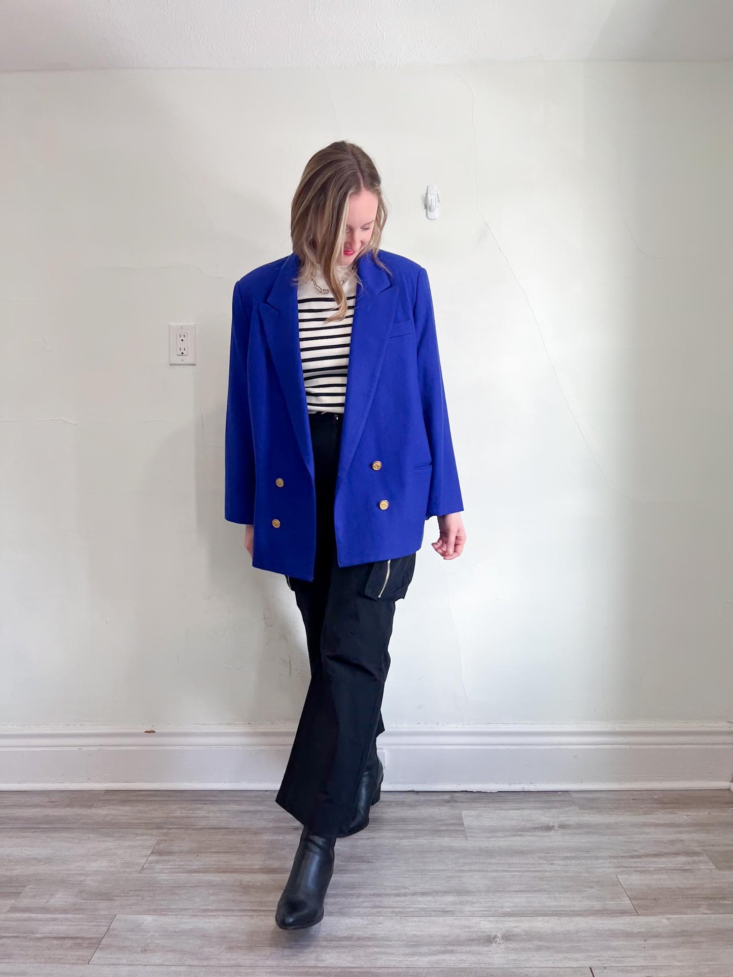 Vintage Wool Blazer in Sapphire Blue (Size XL)