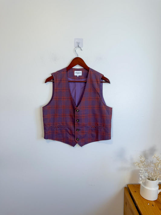 FRNCH Paris Alix Suit Vest in Maroon/Orange Plaid (Size L)