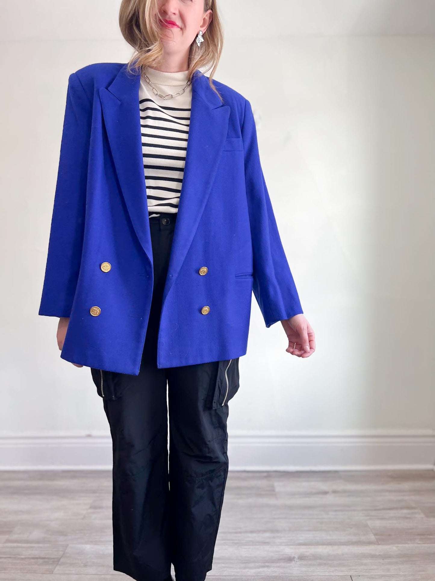 Vintage Wool Blazer in Sapphire Blue (Size XL)