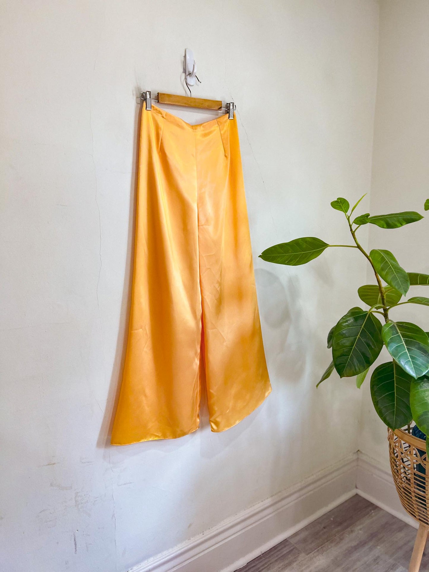 Tangerine Satin Wide Leg Pants (Size S)