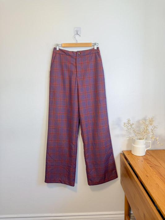 FRNCH Paris Plaid Trousers in Maroon/Orange (Size M)
