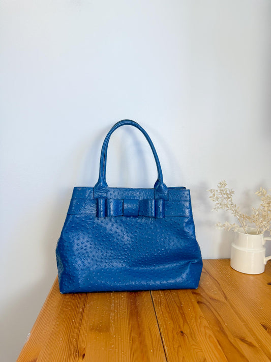 Kate Spade "Large Navy Ostrich Embossed Leather Tote"