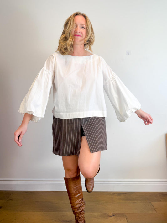 BCBGMAXAZRIA Wide Bubble Sleeve Blouse in White (Size XL)
