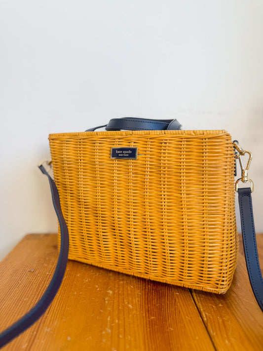 Kate Spade "Sam Floral Medley Wicker Medium Satchel"