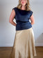 REISS Satin Top in Navy (Size 10)