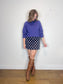 Vintage Geometric Pattern Mini Dress in Navy/Orange (Size L)