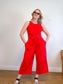 Banana Republic "Linen-Cotton Wide-Leg Cropped Jumpsuit in Red" (Size 14)
