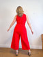 Banana Republic "Linen-Cotton Wide-Leg Cropped Jumpsuit in Red" (Size 14)
