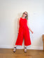 Banana Republic "Linen-Cotton Wide-Leg Cropped Jumpsuit in Red" (Size 14)