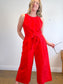 Banana Republic "Linen-Cotton Wide-Leg Cropped Jumpsuit in Red" (Size 14)