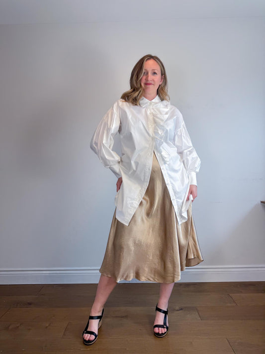 RINASCHIMENTO Long Ruffled Blouse in White (Size L)