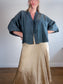 Massimo Dutti Linen Blouse in Dark Teal with Tie Up Front (Size L)