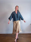 Massimo Dutti Linen Blouse in Dark Teal with Tie Up Front (Size L)