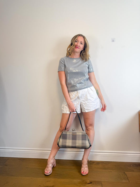 Sanctuary "Short-Sleeve Houndstooth Sequin Top" (Size S/M)