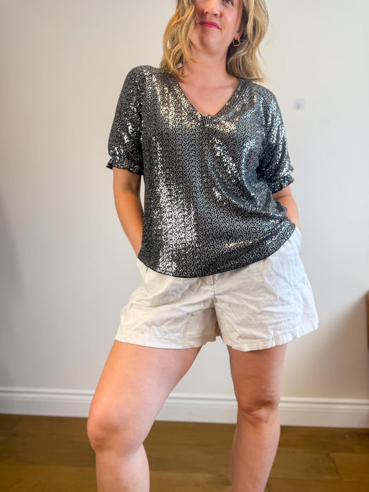 Dotty Made in Canada Metallic Sequin T-Shirt (Size M)