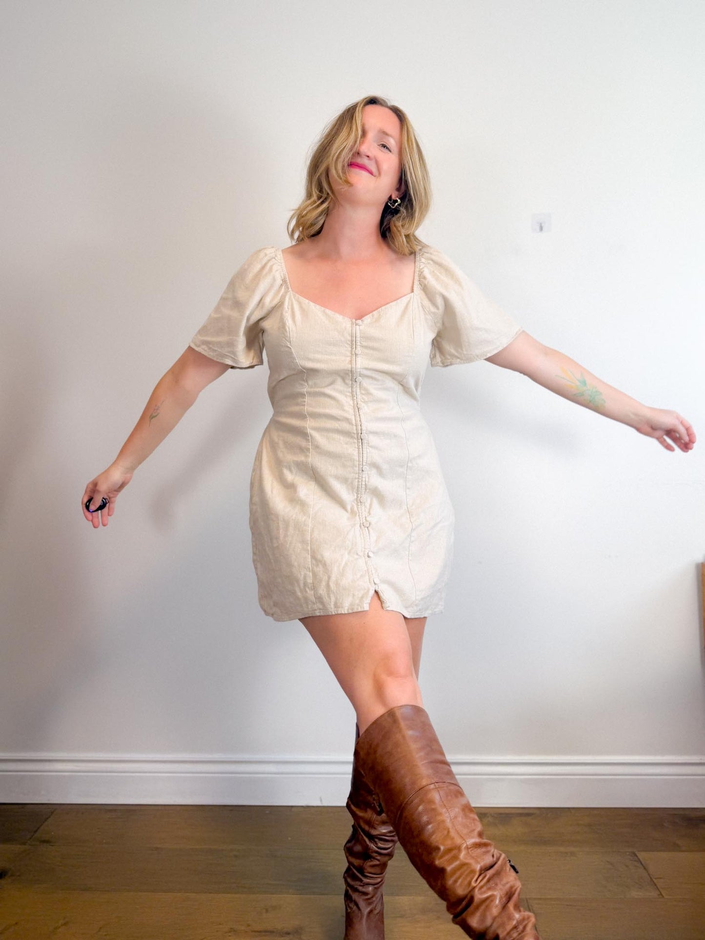 Abercrombie & Fitch Linen Mini Dress in Oatmeal (Size XL)