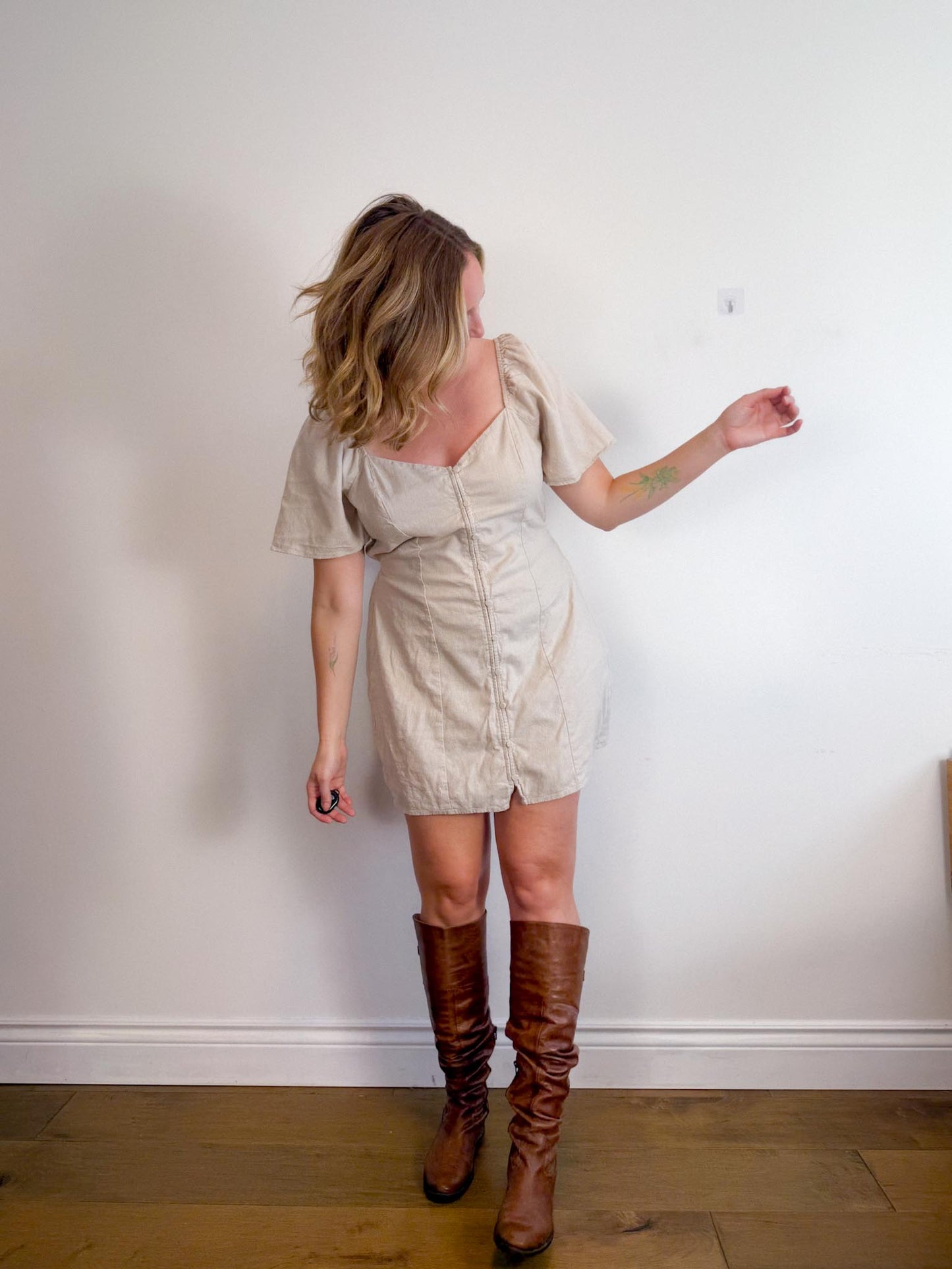 Abercrombie & Fitch Linen Mini Dress in Oatmeal (Size XL)
