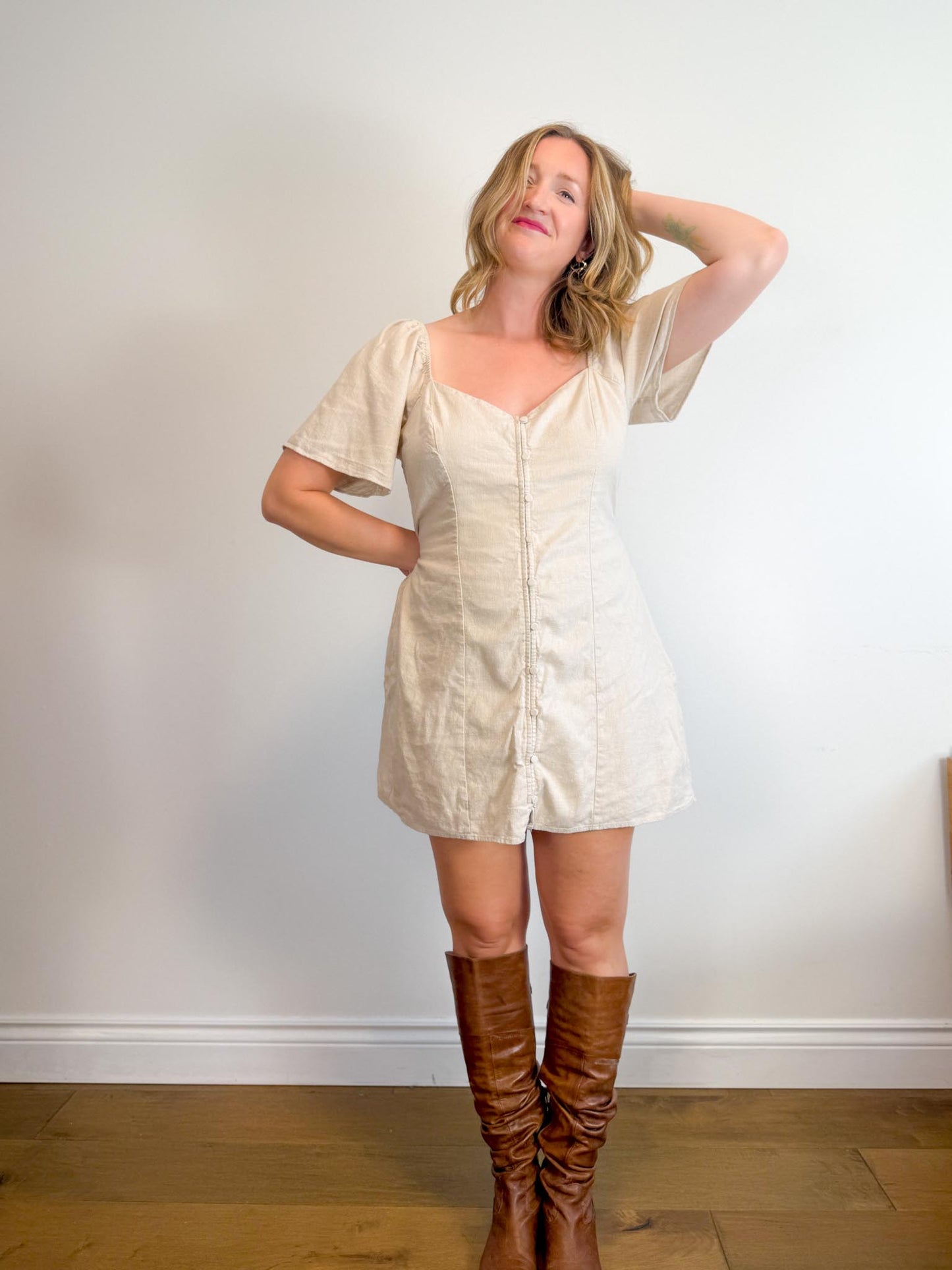 Abercrombie & Fitch Linen Mini Dress in Oatmeal (Size XL)