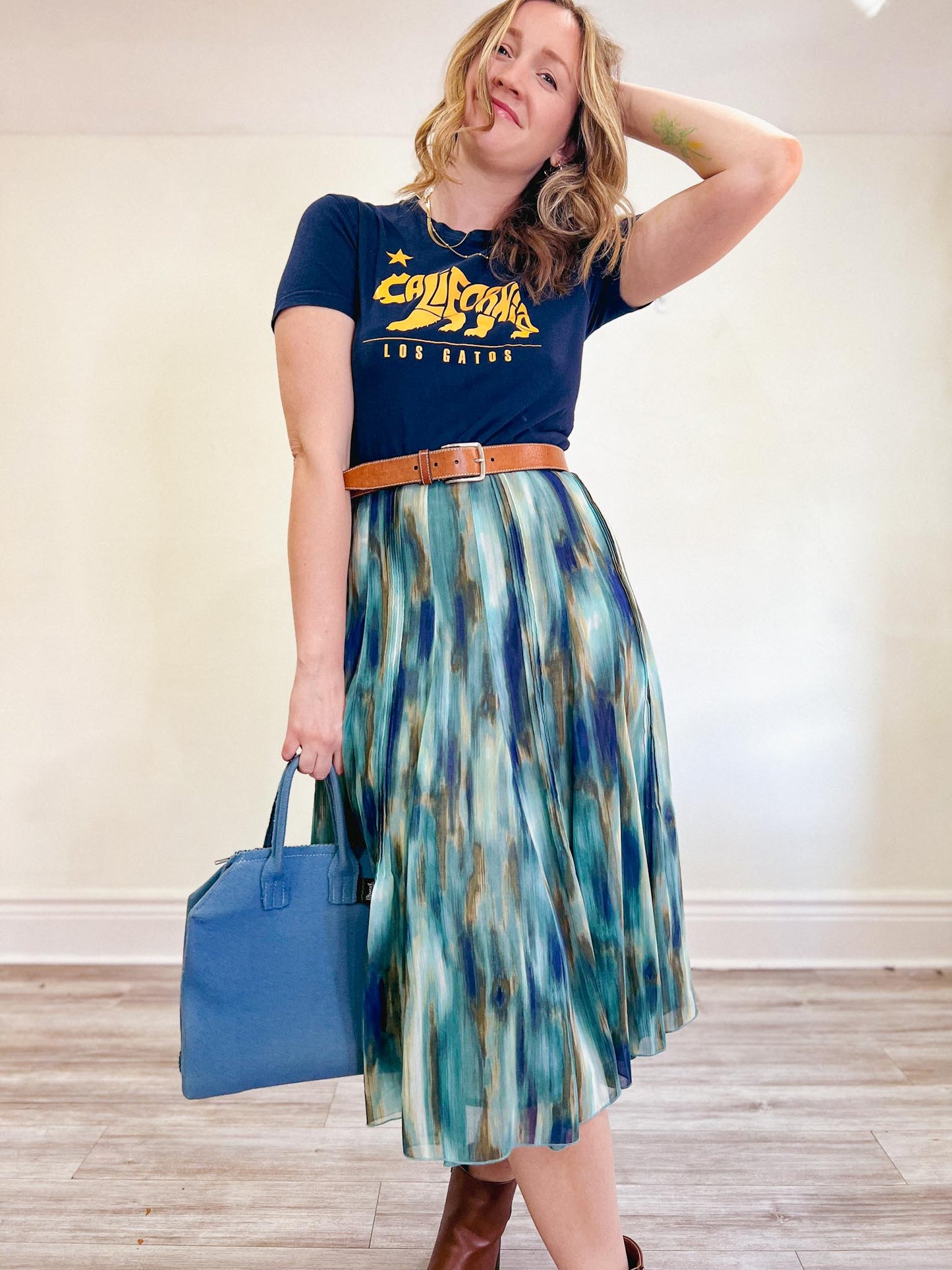 Multi-Colour Teal Flowing Midi Skirt (Size M/L)