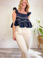 En Saison Tiered Ruffled Tank in Black/White (Size M)