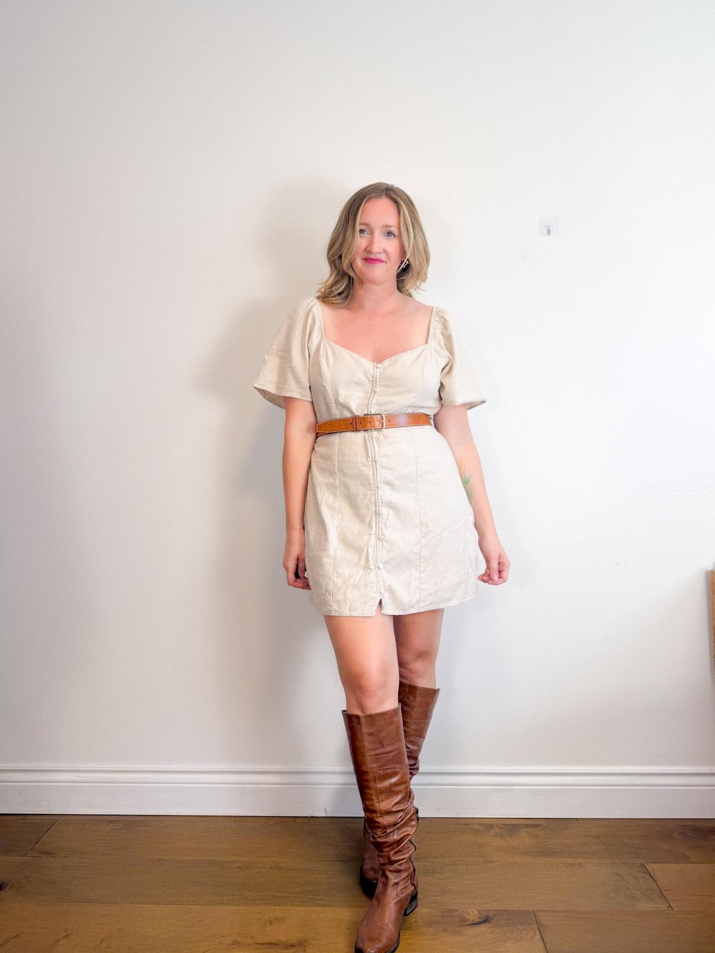 Abercrombie & Fitch Linen Mini Dress in Oatmeal (Size XL)