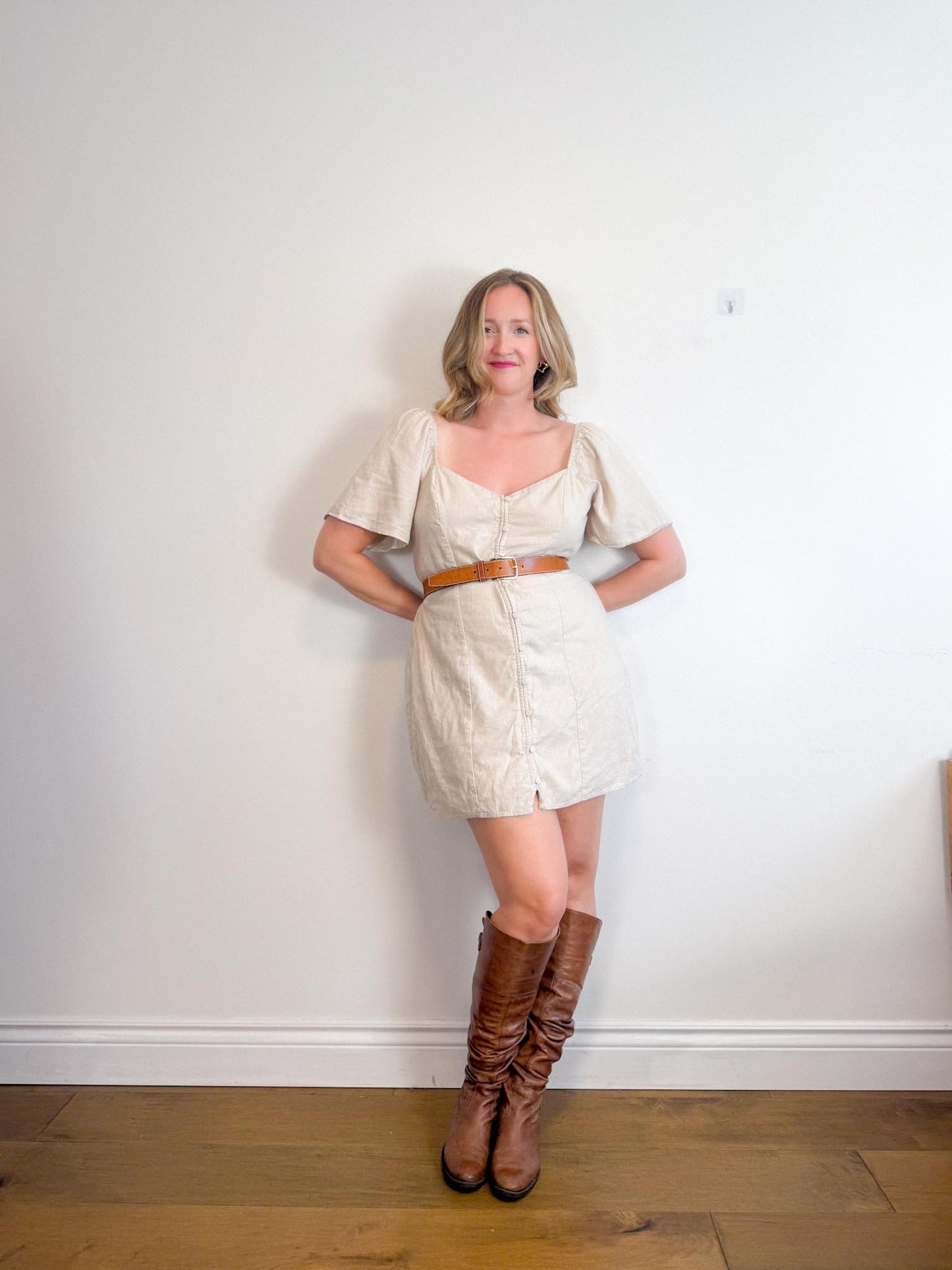 Abercrombie & Fitch Linen Mini Dress in Oatmeal (Size XL)