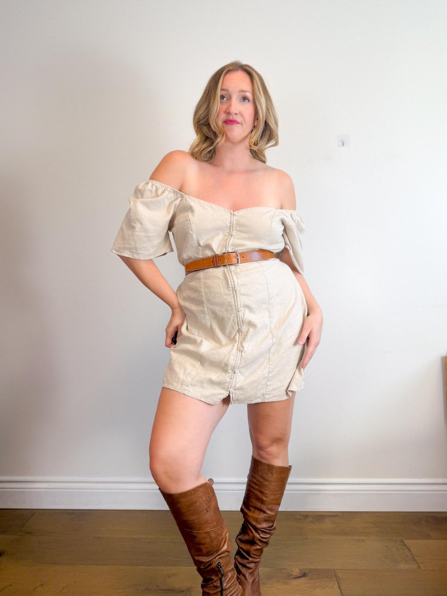 Abercrombie & Fitch Linen Mini Dress in Oatmeal (Size XL)