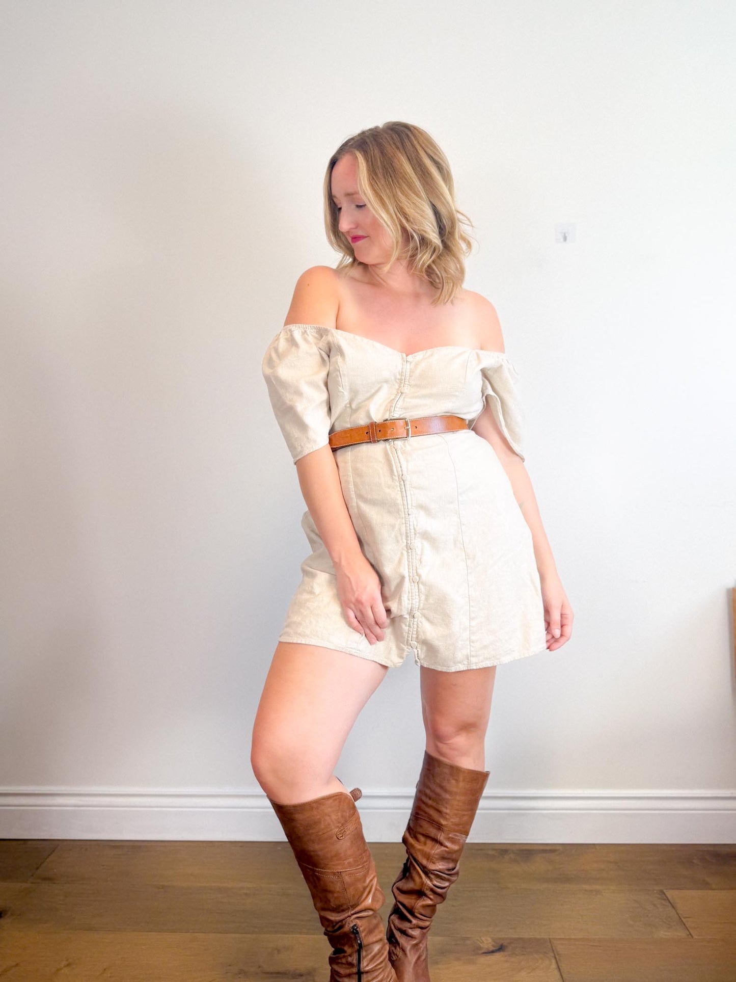 Abercrombie & Fitch Linen Mini Dress in Oatmeal (Size XL)